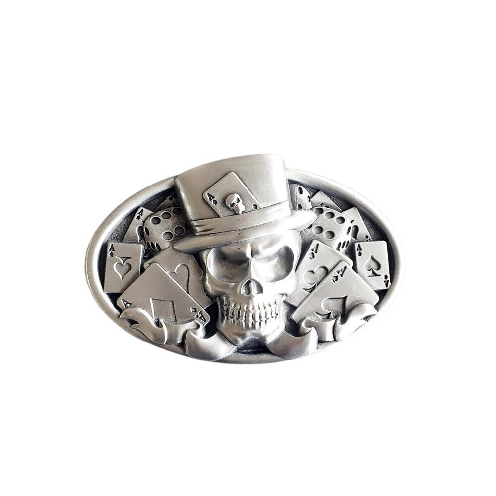 2568 Antique Brushed Silver Emo Skull Oval Belt Buckle also Stock in the US